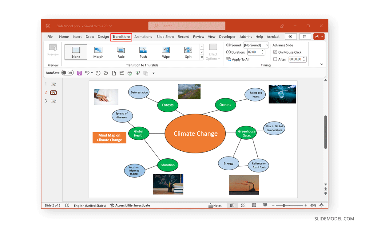 Transitions tab in PowerPoint