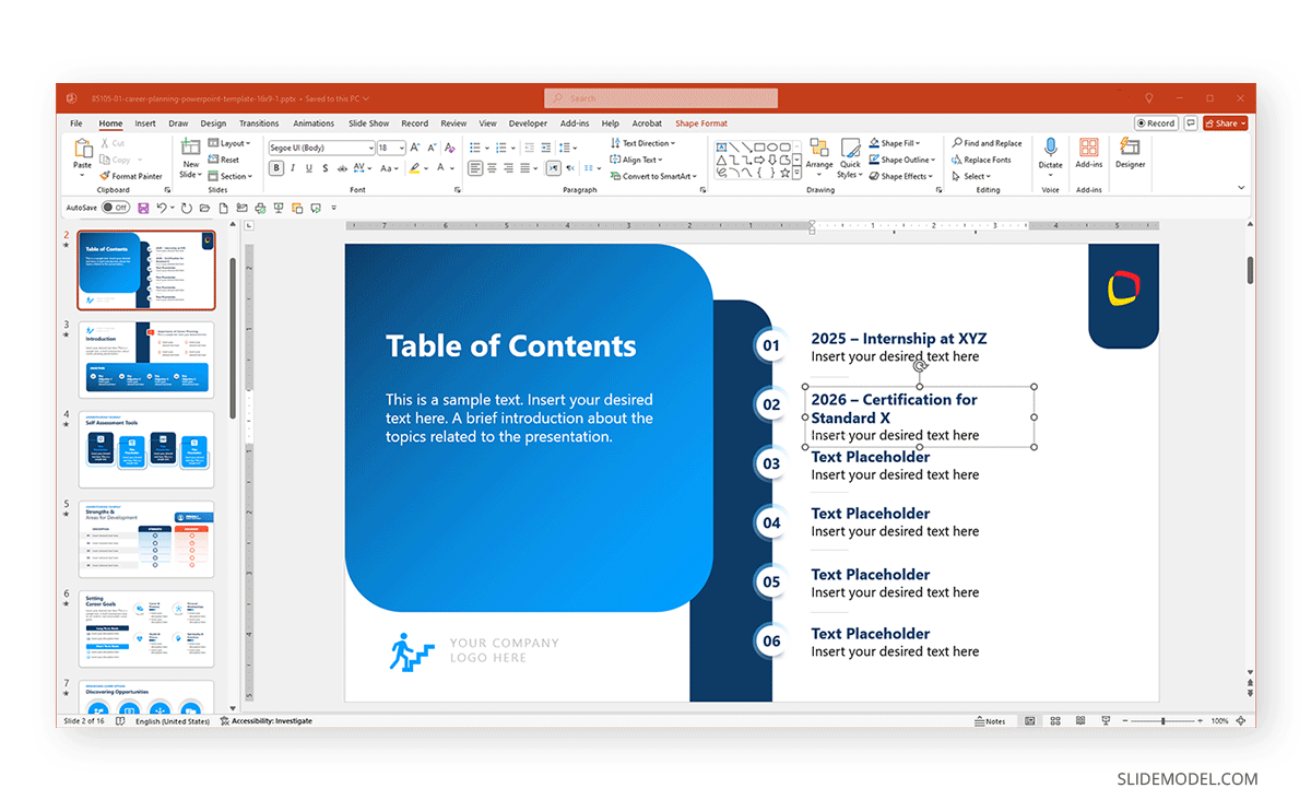 Career Planning Vertical Timeline PPT template