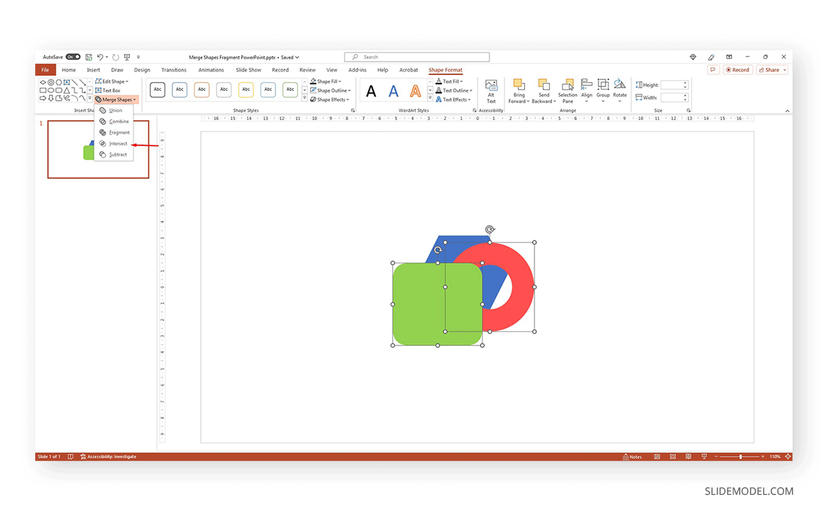 Shapes aligned for Intersect in PowerPoint