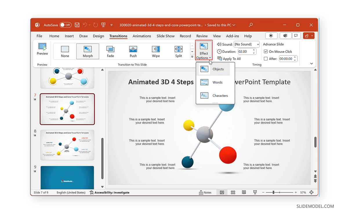 Transition Effect Options in PowerPoint