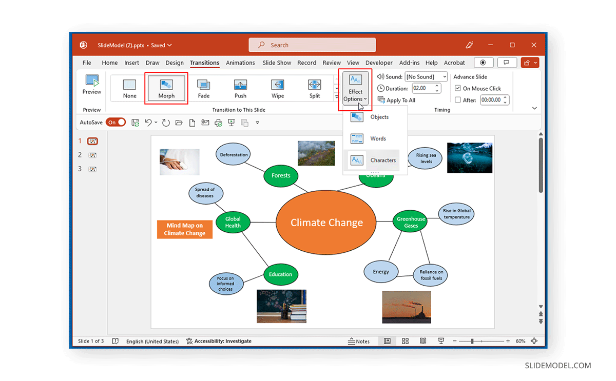 Morph transition in PowerPoint mind map