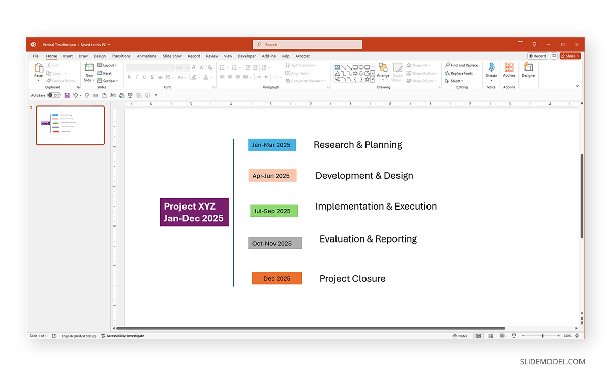 Vertical line timeline PowerPoint