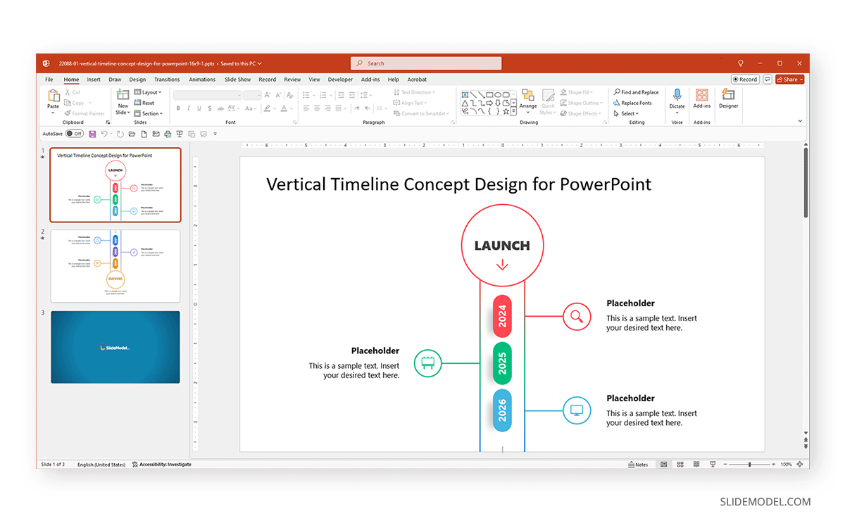 Customizing a vertical timeline PPT template by SlideModel