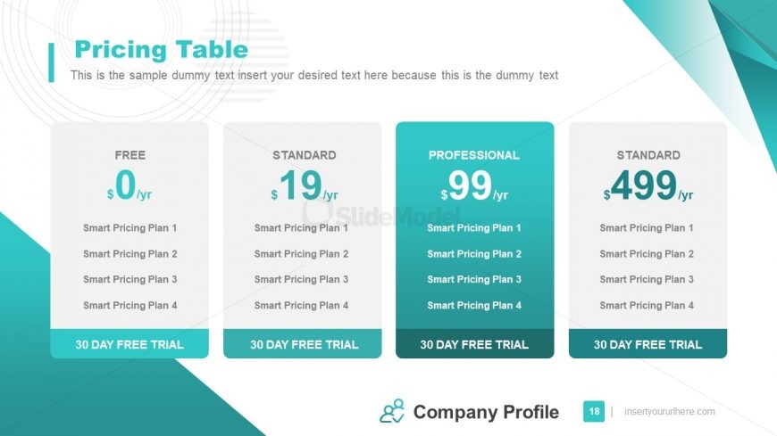 Business Services Pricing Table 