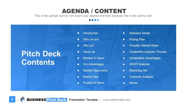 Business Pitch Deck Agenda Slide