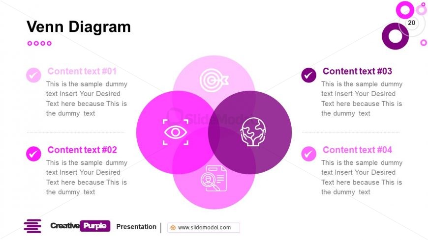 4 Item Venn Diagram Slide Purple PowerPoint