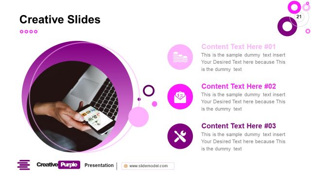 Creative Purple Bullet Points PowerPoint Slide