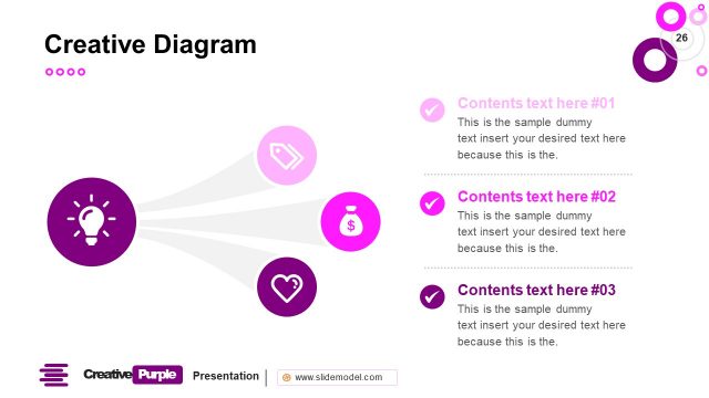 Creative Purple 3 Steps Diagram Slide