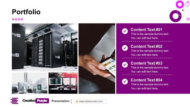 Creative Purple Portfolio Gallery PowerPoint Slide