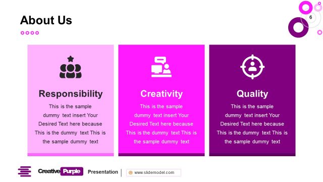 Creative Purple Business Value PowerPoint Slide