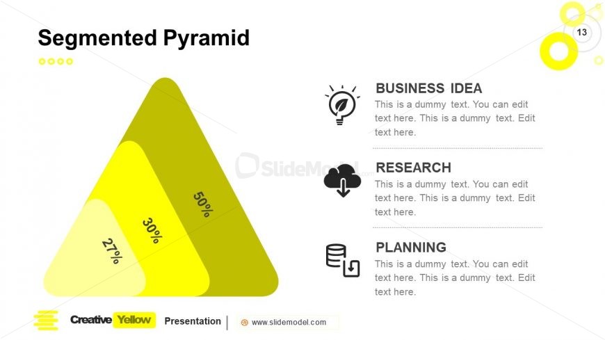 PowerPoint Pyramid Segment Slide Yellow Theme