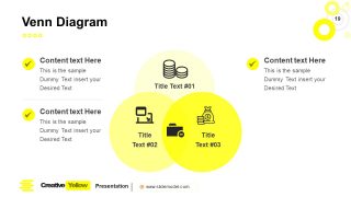 PowerPoint 3 Item Venn Diagram Slide Yellow Theme