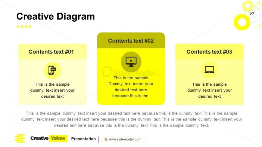 PowerPoint 3 Segment Columns Slide Yellow Theme