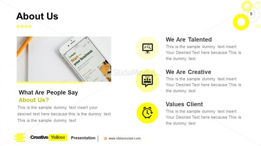 PowerPoint About Us Slide Yellow Theme