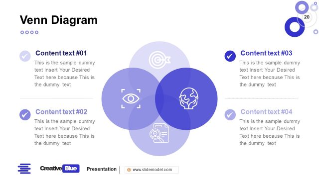 Creative Blue PowerPoint 4 Component Venn Diagram Slide