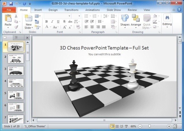 3D Chess PowerPoint Template with Full Set