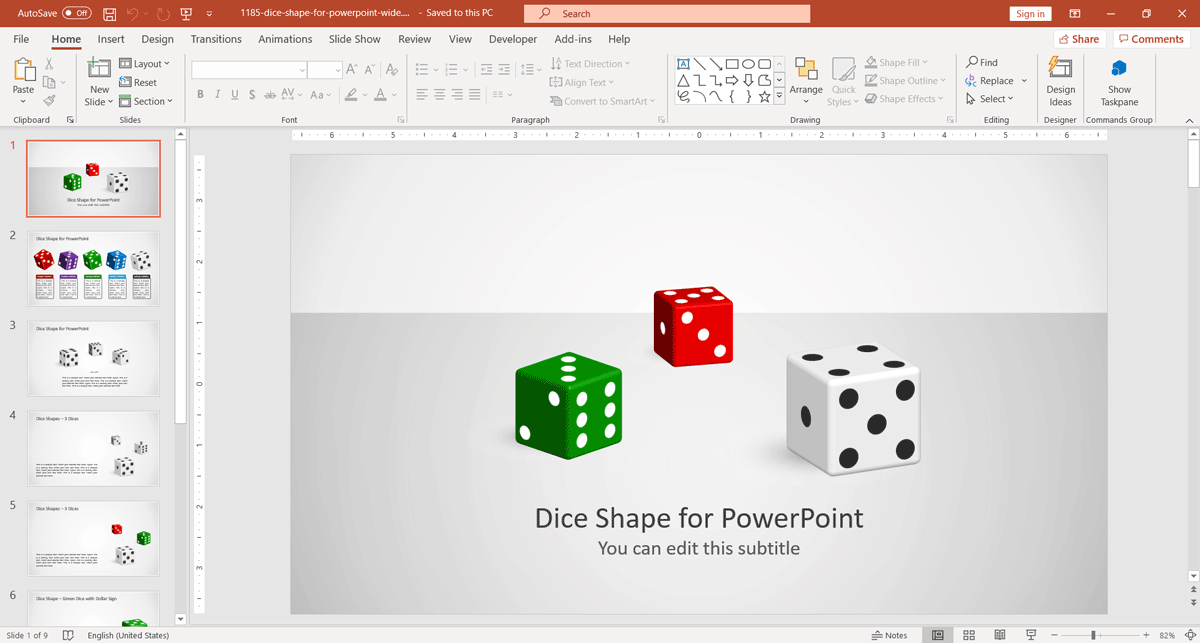 3D Dice PowerPoint Template