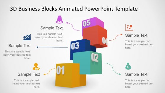 5 Steps 3D Model Cubes PowerPoint Diagram