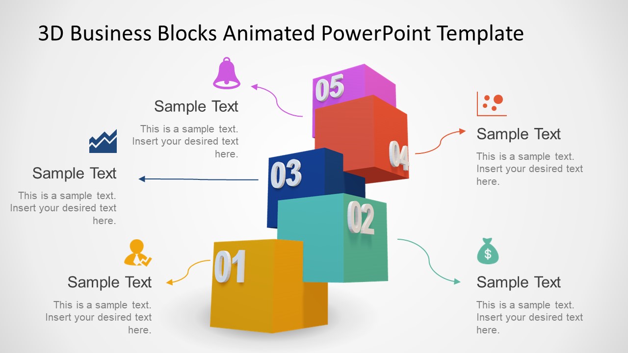 5 Steps 3D Model Cubes Diagram Template Slide