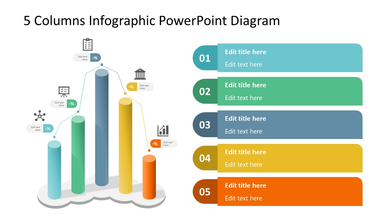 5 Columns 3D Bar Chart Template 