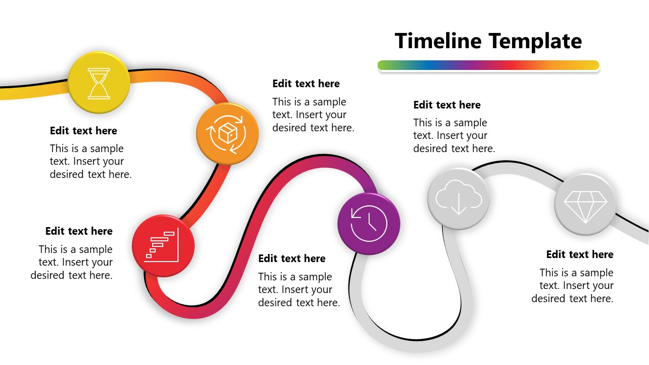 Gradient Curved 6 Milestones Timeline Template Slidemodel 1008