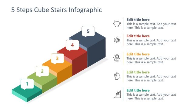 5 Steps 3D Cube Stairs PowerPoint Diagram