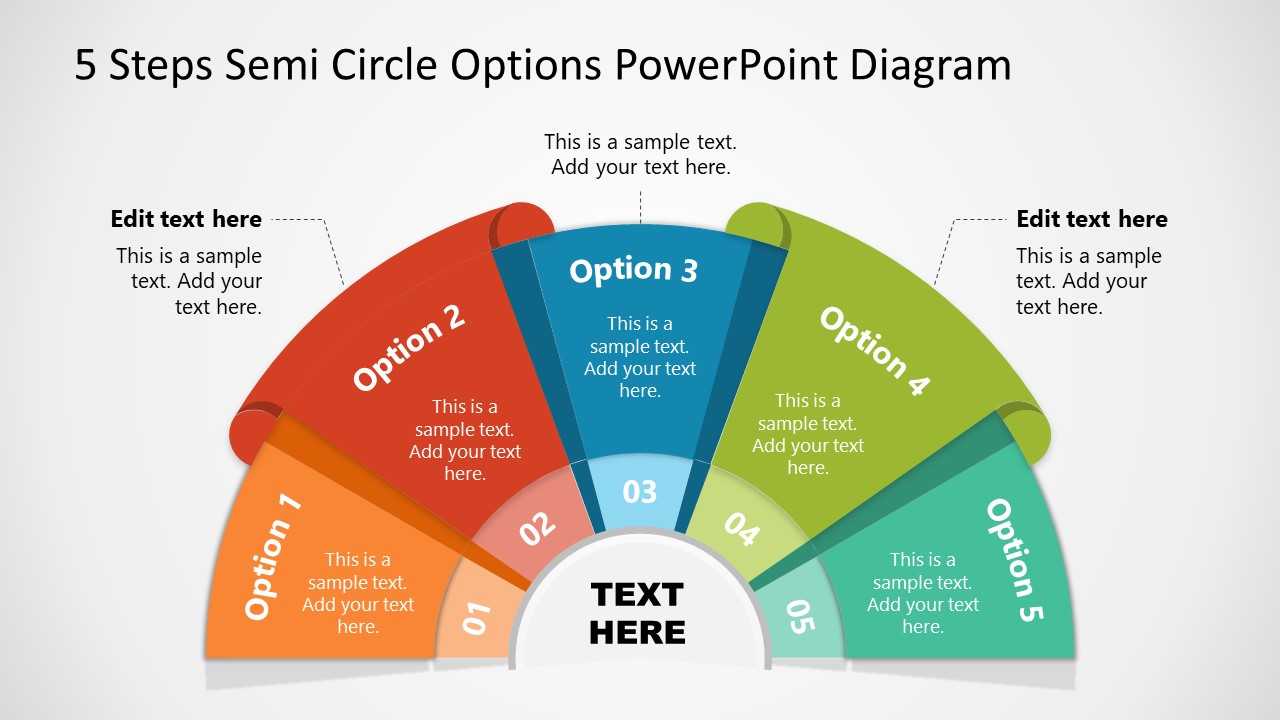 5 Steps Options Semi Circle Powerpoint Diagram Slidemodel 7972