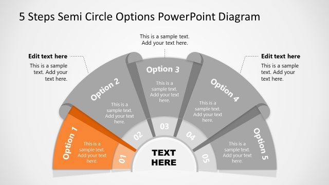 Step 1 of 5 Options Semicircle PowerPoint