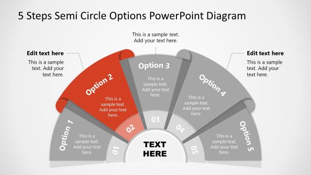 Step 2 of 5 Options Semicircle PowerPoint