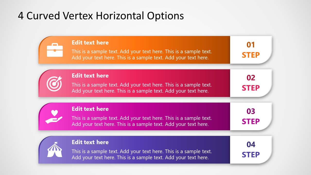 Curved Vertex PowerPoint Diagram 4 Options 