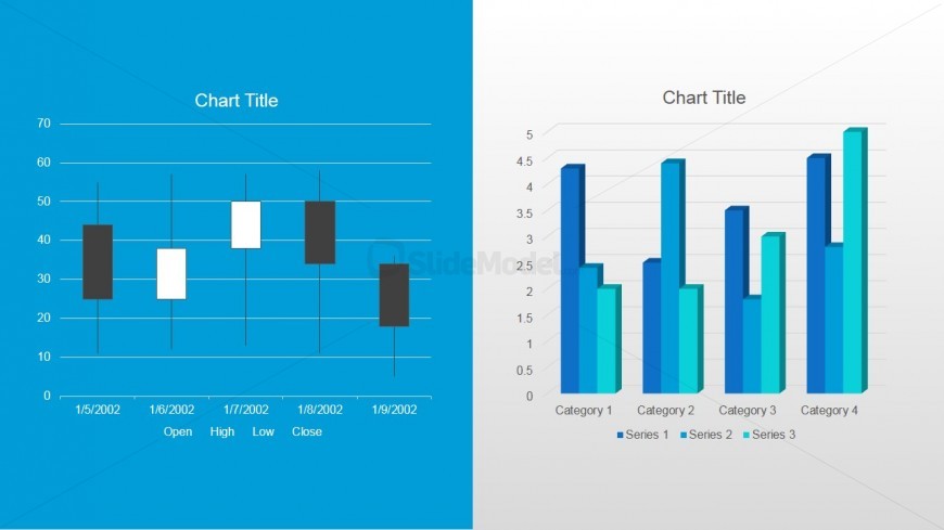 Data Chart Slides for PowerPoint with Bar Chart & Candlestick Chart
