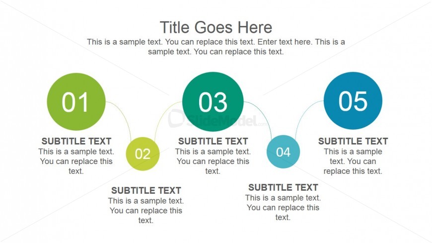 5 Steps Timeline Design for PowerPoint with Flat Style created with Circles