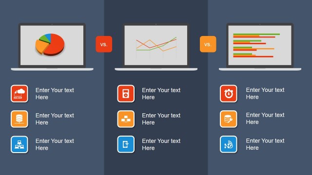 3 Columns Comparison Slide with Computer Monitor Vector