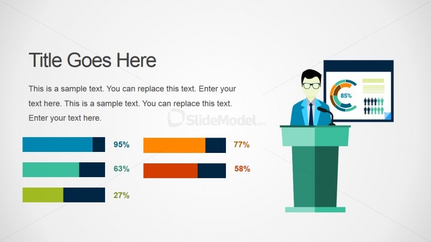 Presenter Illustration with Line Charts for PowerPoint