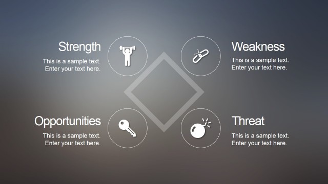 Simple SWOT PowerPoint Slide with Blur Style