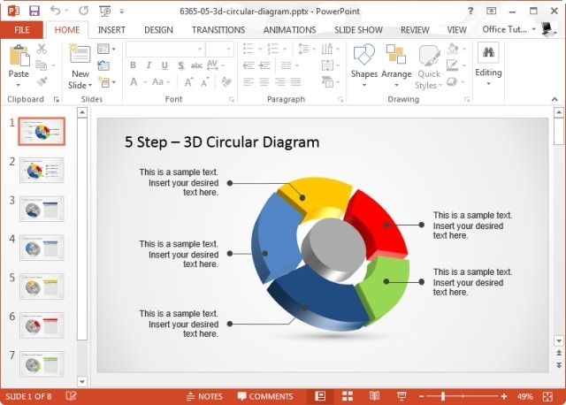 5 Step 3D Circular Diagram Template for PowerPoint