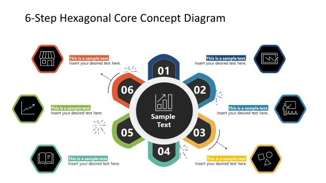 6 Steps Hexagonal Core PowerPoint Diagram