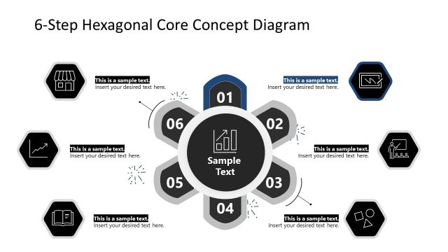 Color Highlight for Step 1 – Hexagonal PPT Diagram