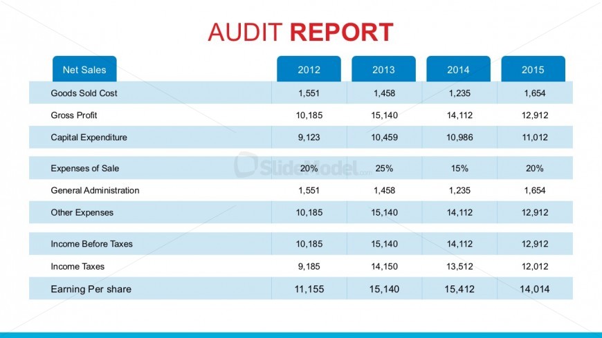 Yearly Expenditures Audit PowerPoint Template Report