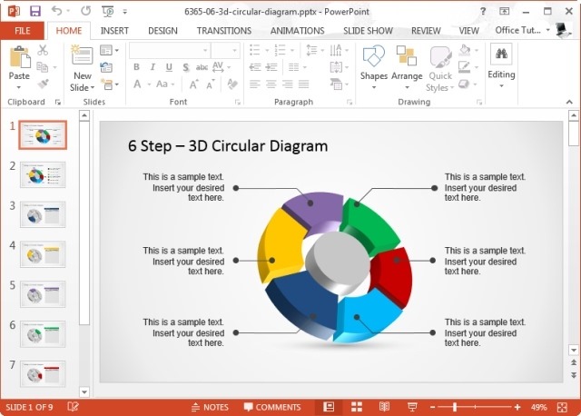 6 Step 3D Circular Diagram Template for PowerPoint