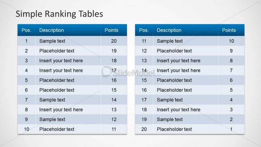 PowerPoint Table Top 20 Ranking