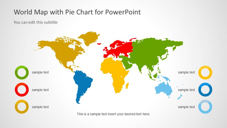 World Map Template with Pie Charts for PowerPoint - SlideModel