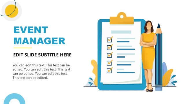 Event Manager Slide Design with Checklist Infographic