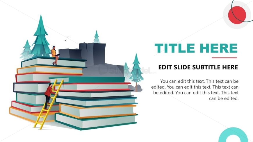 PPT Slide Template with Books Climbing Scene