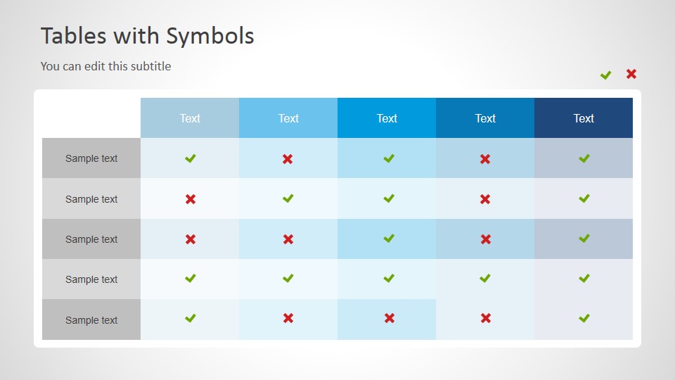 Tables With Symbols For Powerpoint