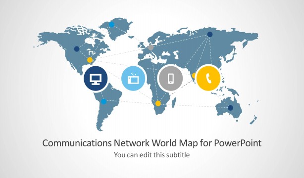 Communications Network Template with World Map for PowerPoint