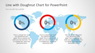 3 Doughnut Charts in PowerPoint Slide with World Map Illustration