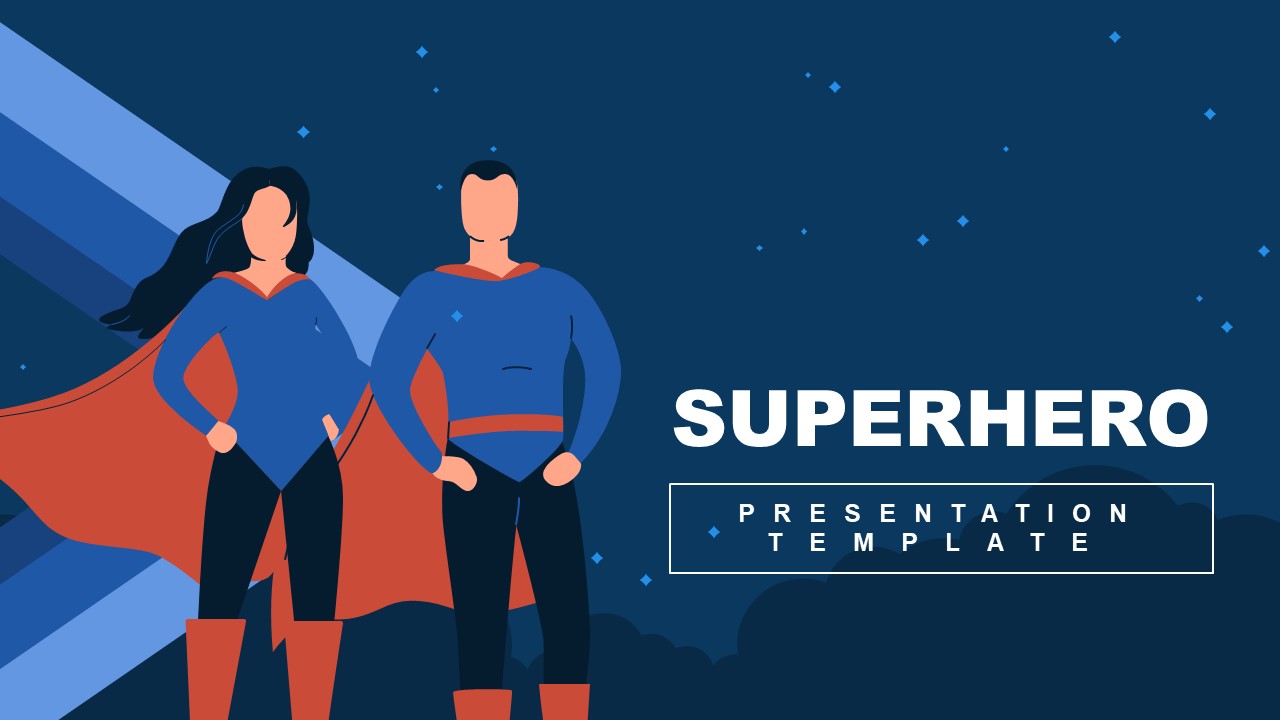 Editable Superhero Slide with Characters Illustration