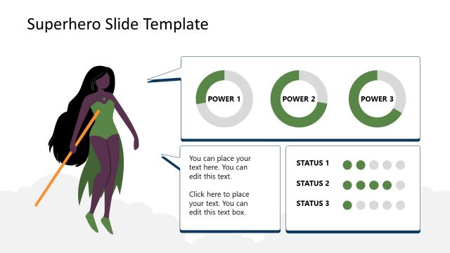 Powers Display Slide for Superhero with Pie Charts