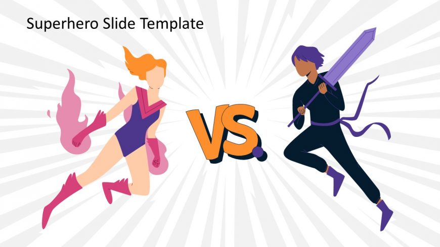 PPT Slide Template for Male and Female Superhero